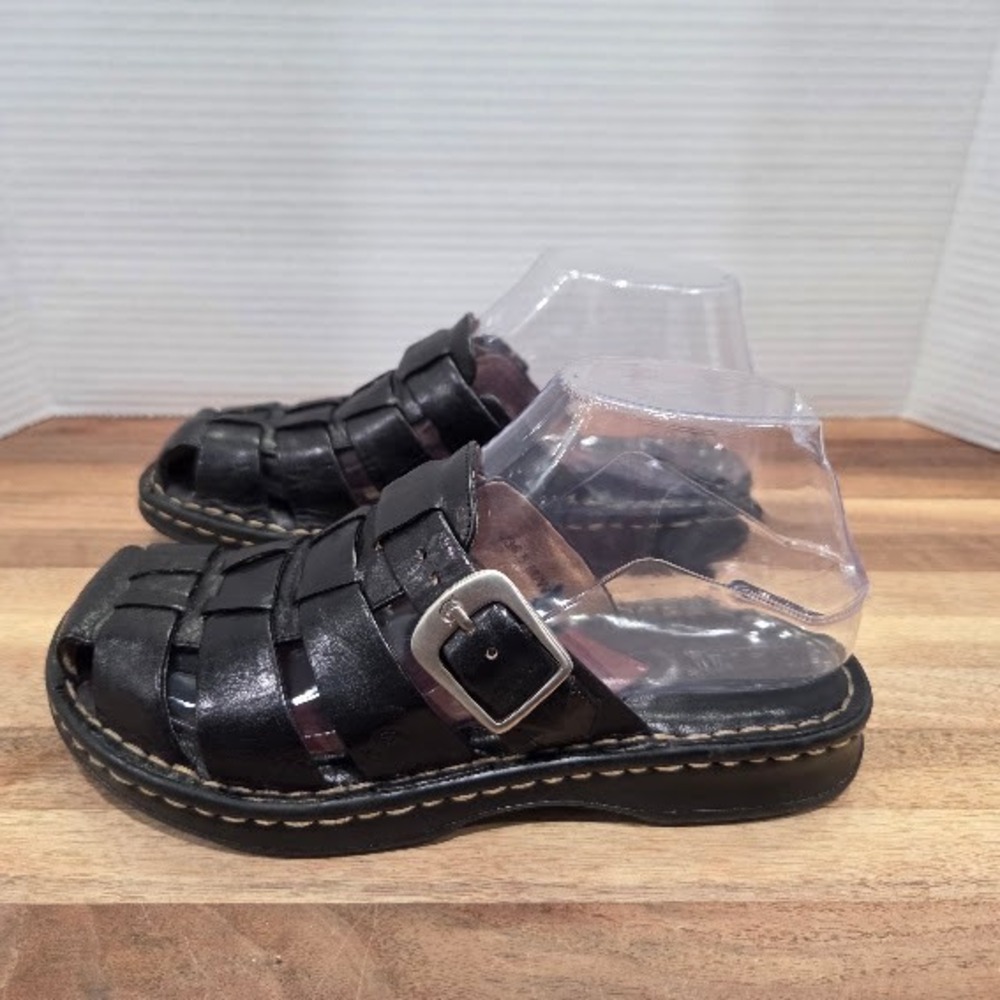 Born‎ Fisherman Sandals Women's Size 6 Black Leather Woven Buckle Slide MJG5 - Picture 3 of 12